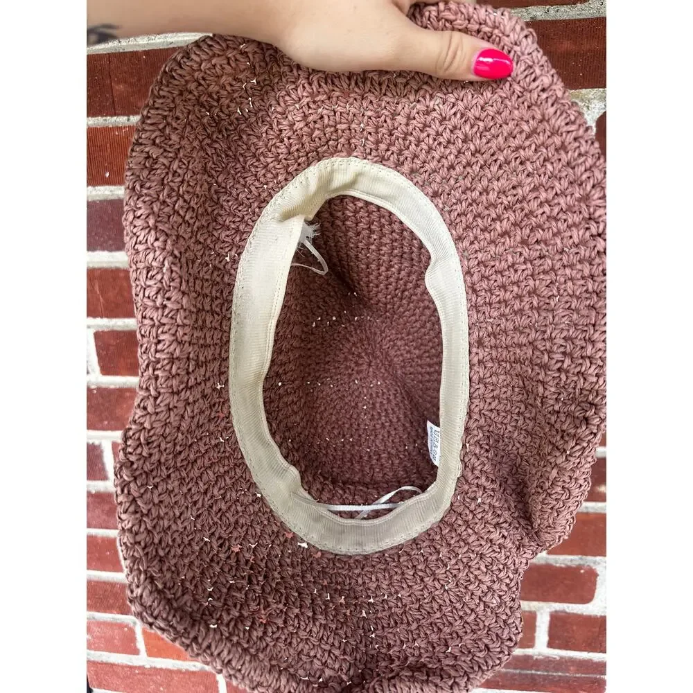 Brown Crochet Raffia Bucket Hat Wavy Brim Boho Festival Sun Hat - Picture 3 of 4